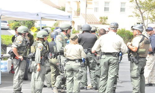 LA County Sheriff Deputies brief at the active shooter drill