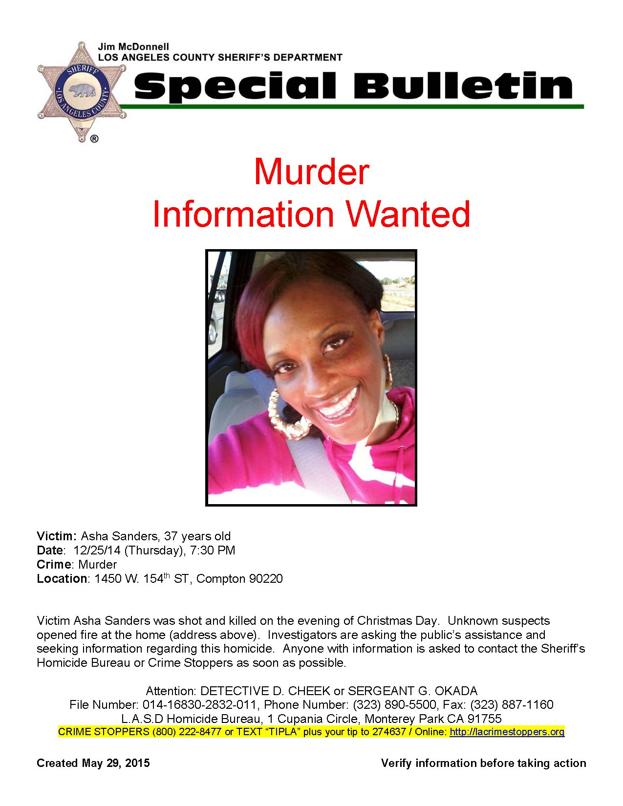 Murder Investigation Asha Sanders